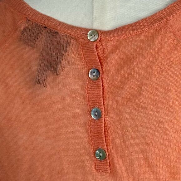 Sheer Peach Linen Blend Sweater w/ Back Buttons Chic Layering - Picture 9 of 16